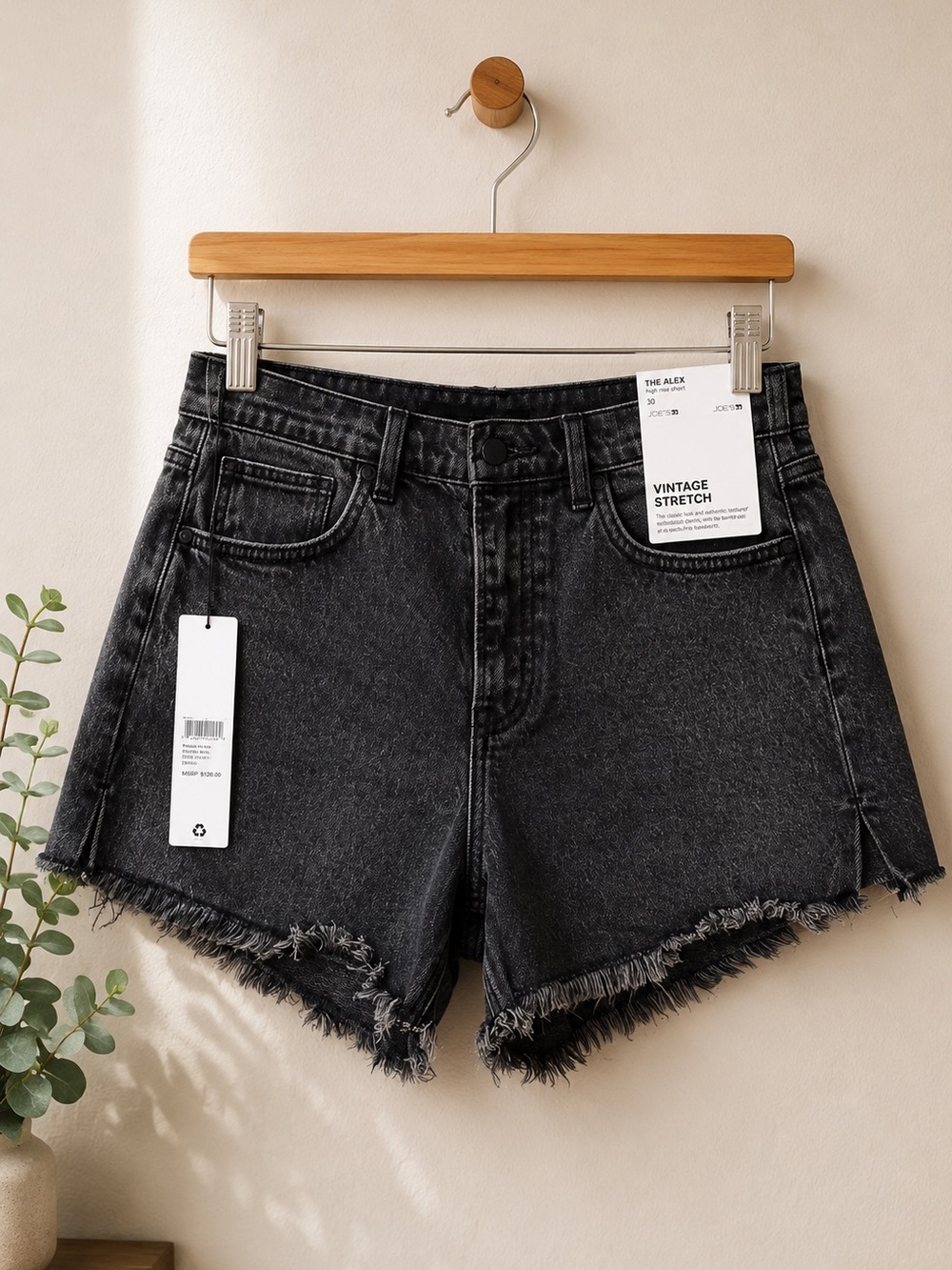 Joe's Jeans Black Frayed Hem Vintage Stretch Denim Shorts